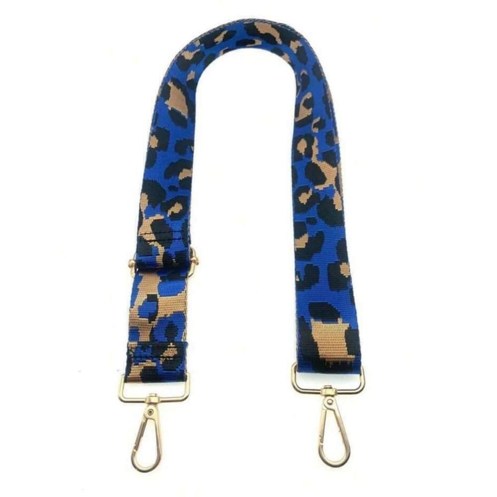 Leopard Pattern Adjustable Purse Strap In Blue And Gold - Picture 2 of 7